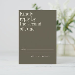 Elegant Olive Green Minimalist Modern Wedding RSVP Kaartje