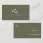 Elegant Olive Green Monogram Visitekaartje (Voorkant / Achterkant)