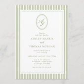 Elegant Olive Green Monogram Wedding Invitation (Devant)