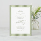 Elegant Olive Green Stripes Wedding Invitation (Debout devant)