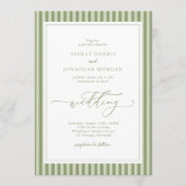 Elegant Olive Green Stripes Wedding Invitation (Devant)