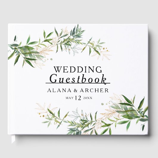 Elégant Olive Greenery Livre d'invité Mariage (Recto)