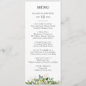 Elégant Olive Greenery Menu Mariage Dîner Menu (Devant)