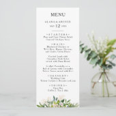 Elégant Olive Greenery Menu Mariage Dîner Menu (Debout devant)