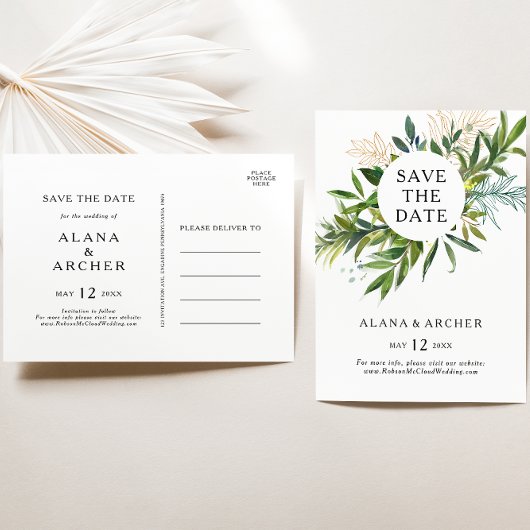 Elegant Olive Greenery Save the Date Briefkaart