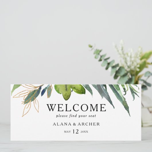Elegant Olive Greenery Seating Chart Header (Staand voorkant)