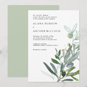 Elegant Olive Greenery Wedding Invitation Kaart