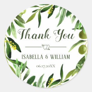 Elegant Olive Leaf Boho Tuin Bruiloft Dank u Ronde Sticker