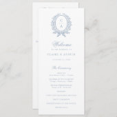 Elegant Olive Leaf Crest  Blauw Bruiloft Programma (Voorkant / Achterkant)