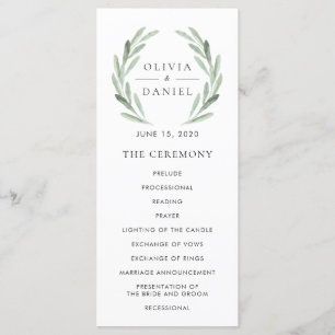 Elegant Olive Leaf Wreatgreen Wedding Programme Programma