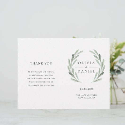 Elegant Olive Leaf Wreath Folded Wedding Program (Staand voorkant)