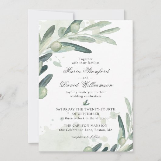 Elegant Olive Sprig Branch Greenery Wedding Kaart (Voorkant)