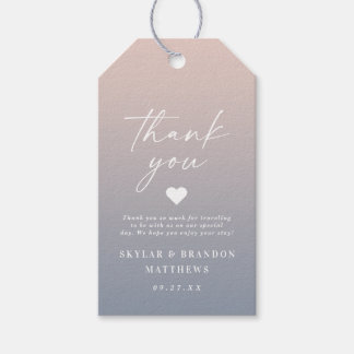 Elegant Ombre Blush Pink & Blue Weddenschap Hartel Cadeaulabel