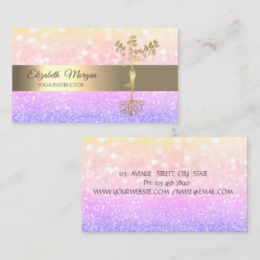Elegant Ombre Bokeh Gold Tree Yoga Instructor Visitekaartje (Voorkant / Achterkant)