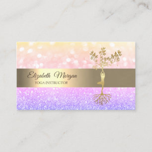 Elegant Ombre Bokeh Gold Tree Yoga Instructor Visitekaartje