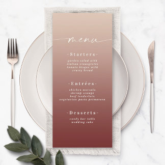 Elegant Ombre Champagne en Cinnamon Red Wedding Menu