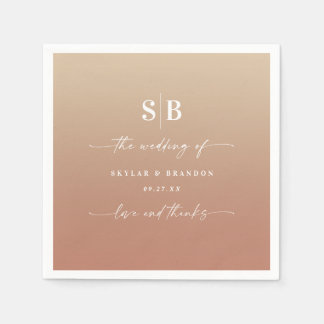 Elegant Ombre Clay & Gold Monogrammed Wedding Servet