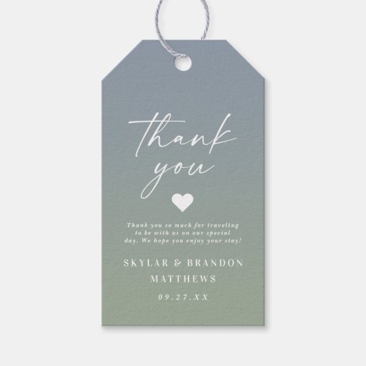 Elegant Ombre Dusty Blue & Green Wedding Hartelijk Cadeaulabel (Voorkant)