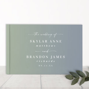 Elegant Ombre Dusty Blue & Leaf Green Wedding Gastenboek