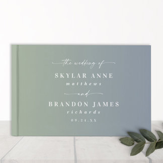 Elegant Ombre Dusty Blue & Leaf Green Wedding Gastenboek