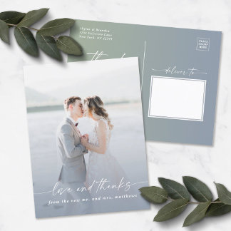 Elegant Ombre Dusty Blue Wedding Photo Overlay Briefkaart