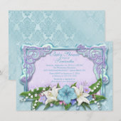 Elégant Ombre Floral Blue Baby shower Invitation (Devant / Derrière)