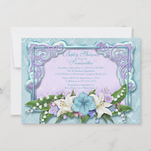 Elégant Ombre Floral Blue Baby shower Invitation (Devant)