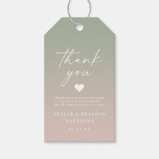 Elegant Ombre Green & Blush Pink Weddenschap Harte Cadeaulabel