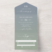 Elegant Ombre Monogram Dusty Blue & Green Wedding All In One Uitnodiging (Binnen)