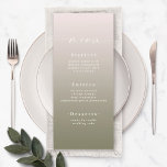 Élégant Ombre Poudre rose et Mariage vert Lily<br><div class="desc">Elégant Ombre Poudre Rose & Lily Vert Mariage Menus Dîner De Réception De Mariage. Cette carte Menu chic moderne est simple classique et élégant avec un dégradé d'ombre subtil et une jolie police de calligraphie de script signature avec queues. Montré dans la nouvelle Colorway. Disponible en plusieurs options de couleur,...</div>