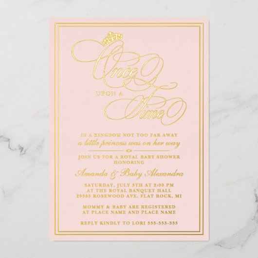 Elegant Once Upon A Time Princess Baby shower Folie Uitnodiging (Voorkant)