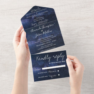 Elegant onder Stars Theme Monogram Weddenschap All In One Uitnodiging