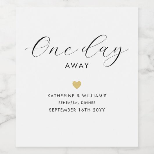 Elegant One Day Away Gold Heart repetitie diner Wijn Etiket (Enkel label)