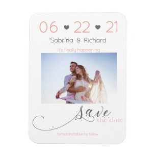 Elegant One Photo Minimalist Blush Save the Date Magneet