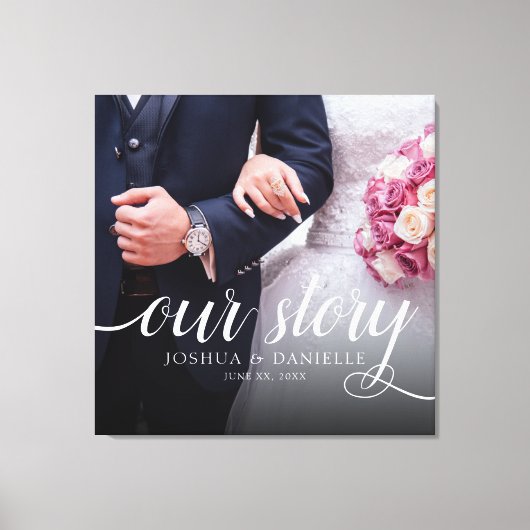Elegant Ons Verhaal Foto Bruiloft Handgeschreven Canvas Afdruk (Voorkant)