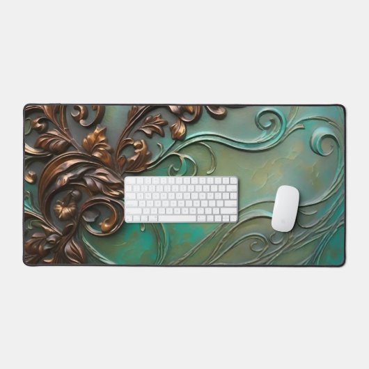 Elegant ontmoet industrieel patina faux metal bureaumat (Keyboard & Muis)