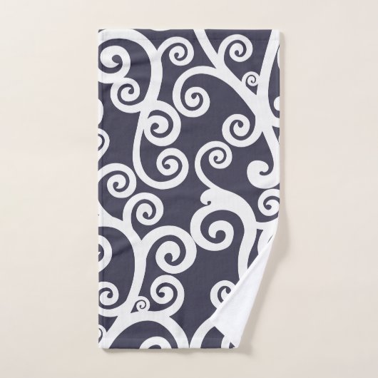 Elegant ontwerp, bloempatroon, marineblauw, wit bad handdoek (Handdoek)