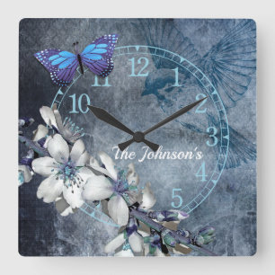 Elegant  ontwerp witte florale vlindervogel vierkante klok
