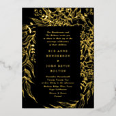 Elegant Onyx Black Tuxedo Gold Wreath Weddenschap Folie Uitnodiging (Voorkant)