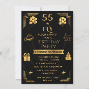 ÉLÉGANT ONYX & OR 55 & VOL 5X7 INVITATION D'ANNIVE