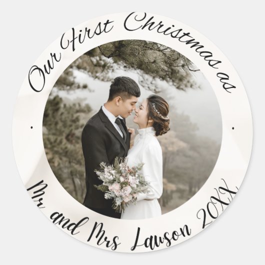 Elegant Onze Eerste Kerst bruiloft foto Sticker (Voorkant)