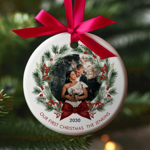 Elegant Onze Eerste Kerst Samen Koppel Keramisch Ornament