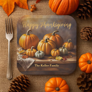 Elegant Oogst Pompoen Thanksgiving Diner Papieren Bordje