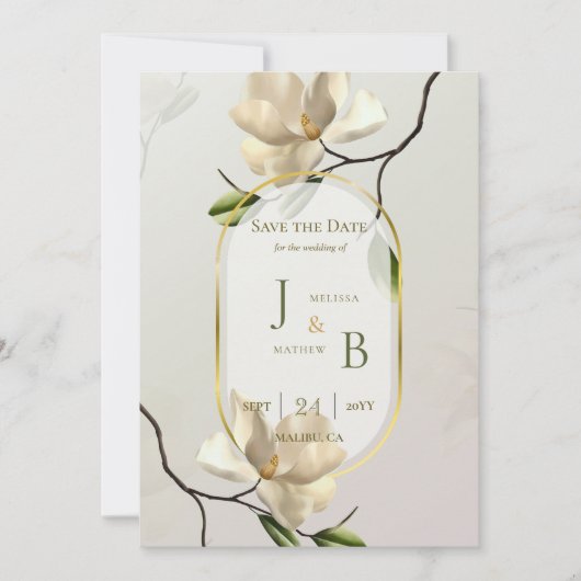 Elegant Oosters Magnolia Bruiloft Save the Date Aankondiging (Voorkant)