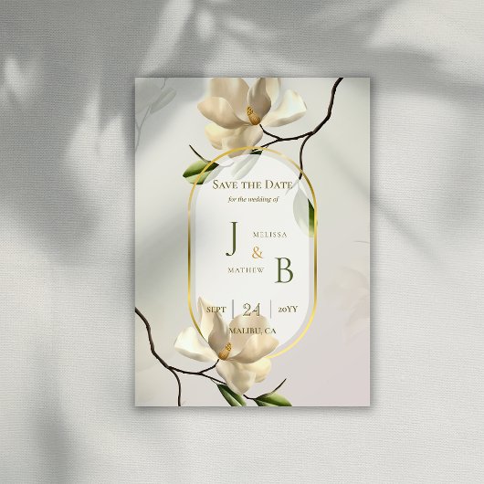 Elegant Oosters Magnolia Bruiloft Save the Date Aankondiging