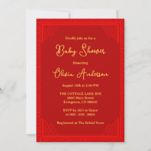 Elegant oosters rood Ornament Baby shower Kaart