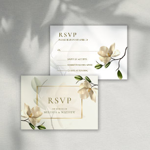 Elegant Oosters Wit Magnolia Bruiloft RSVP Kaart