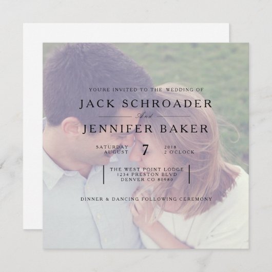 Elégant Opaque Photo Overlay Mariage Invitation (Devant / Derrière)