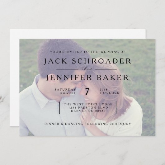 Elégant Opaque Photo Overlay Mariage Invitation (Devant / Derrière)