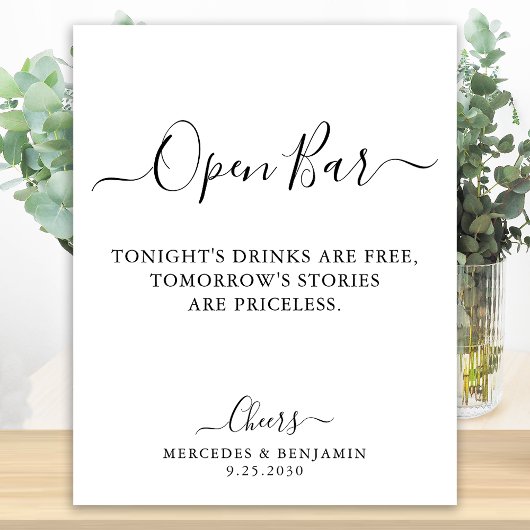 Elegant Open Bar Calligraphy Personalized Wedding Poster